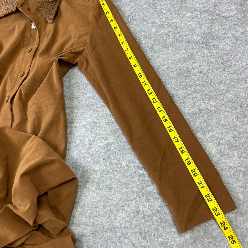 VTG Liz Claiborne Faux Suede Maxi Dress 10 Tan Brown Leopard Faux Fur Collar - Picture 16 of 16